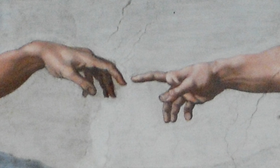 Dettaglio della creazione di Adamo di Michelangelo Buonarrotti, Cappella Sistina, Vaticano, Roma