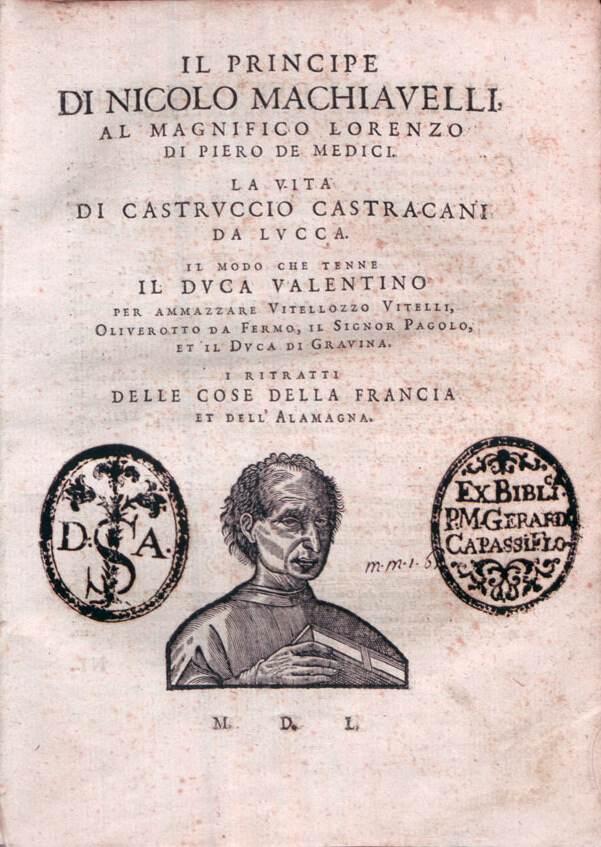 Copertina del libro Il Principe di Niccolò Machiavelli, 1550